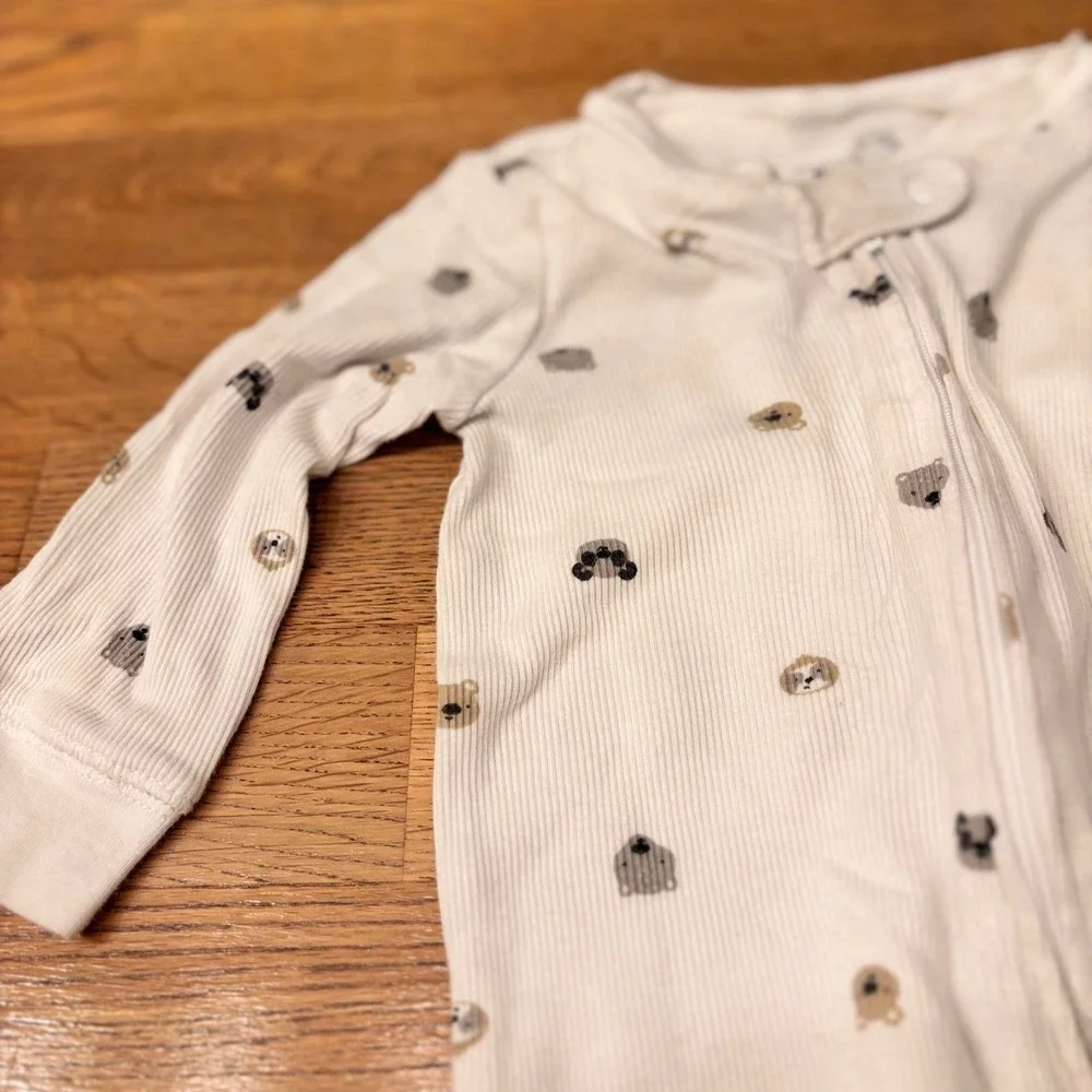 Carters 9m White Ribbed Footie Pajamas Sleepsuit Animal Print‎ Baby Kids